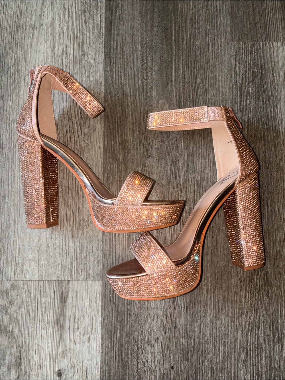 Windsor Rose Gold Crystal Platform Block Heels
